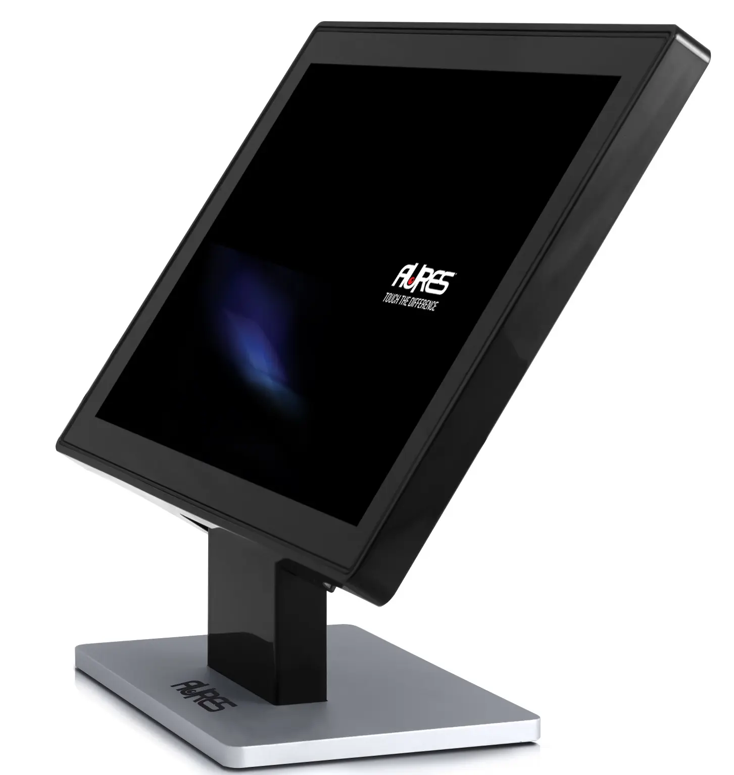 Nahaufnahme eines AURES-Point-of-Sale-Terminals (POS) mit Touchscreen-Display, das sein elegantes Design und seine benutzerfreundliche Oberfläche für den Einsatz im Einzelhandel zeigt.