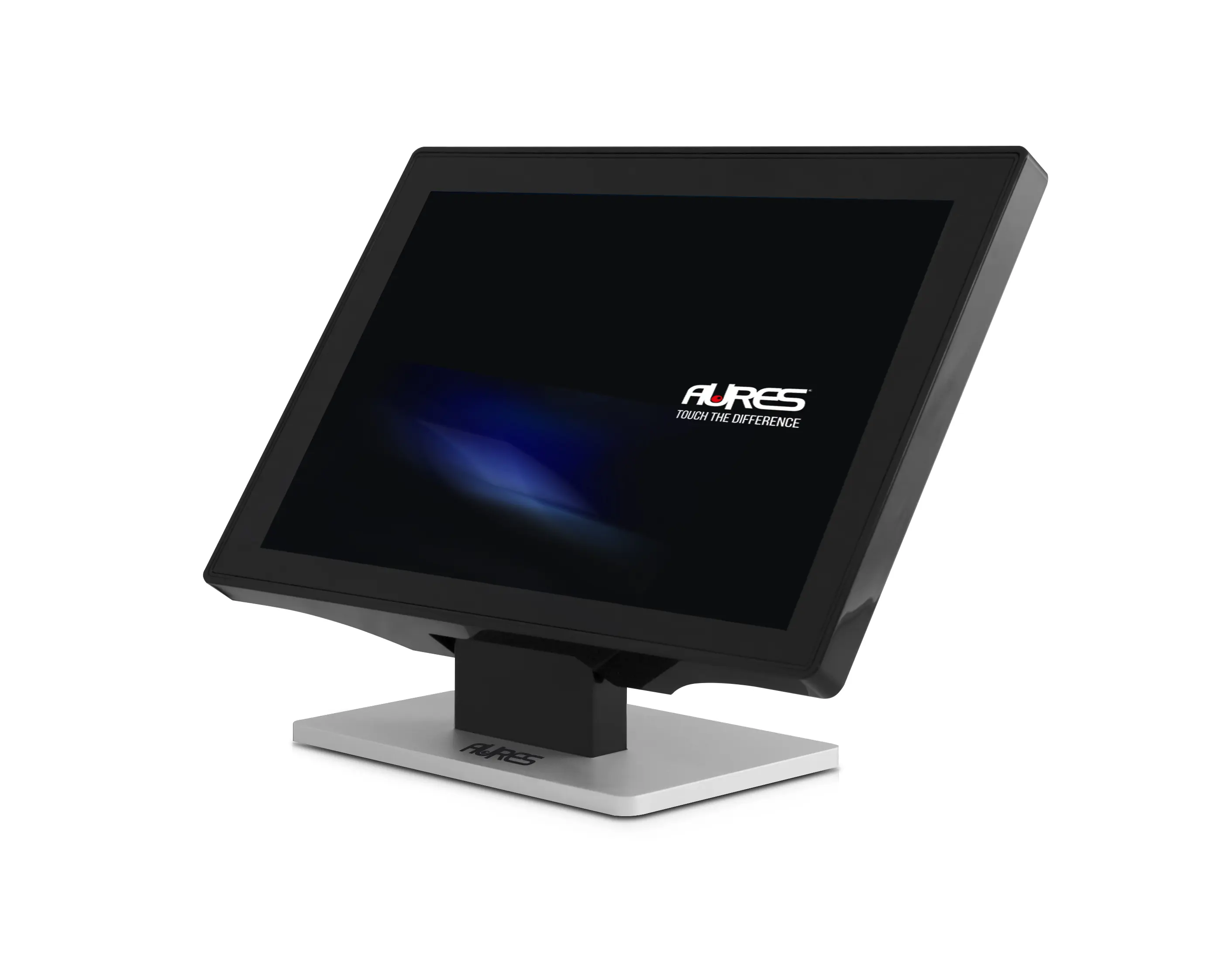 Aures elegantes, modernes Kassensystem mit Touchscreen-Display und stilvollem Ständer. Perfekt für Einzelhandels- und Gastronomiebetriebe, die eine fortschrittliche POS-Lösung suchen.