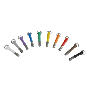 Sammlung farbenfroher Bogensehnenschalldämpfer für den Bogenschießen, die im Halbkreis dargestellt sind. Diese Saitendämpfer minimieren Vibrationen und Geräusche und sind unverzichtbares Zubehör für den Bogenschießen.